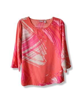 Women Chicos Coral Pink Breezy Popover Blouse M 1 Scandi Coastal Artsy Lagenlook